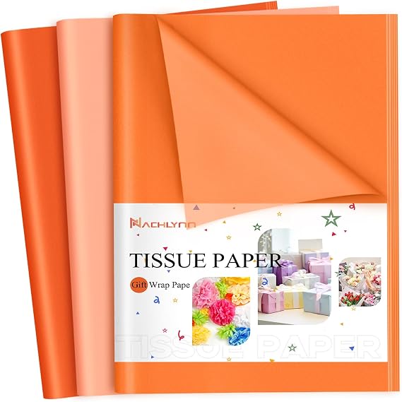 NACHLYNN 60 Sheets Orange-Color Tissue Paper Bulk, 14 x 20 inch Gift Wrapping Paper for Crafts, Wedding, Halloween, Thanksgiving