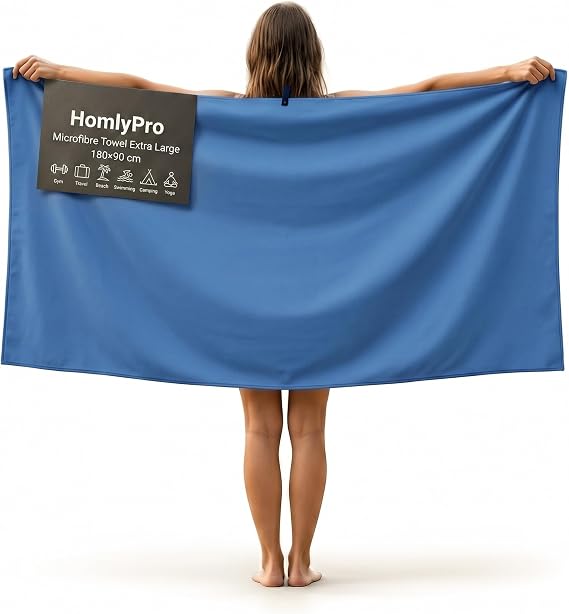 Microfibre Towel Extra Large 180x90cm - Quick Dry, Lightweight, Super Soft, Compact Bath Towel for Gym, Travel, Beach, Swimming, Camping, Hiking & Yoga (Blue)