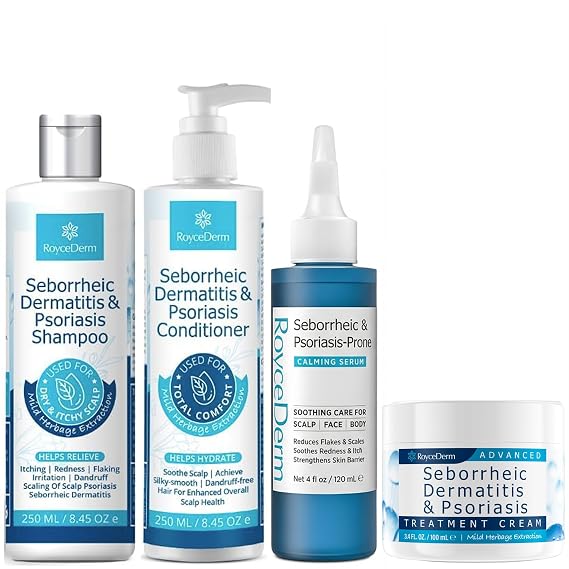 Roycederm 4-Step Complete Scalp Care Routine for Seborrheic Dermatitis-Prone Scalps Shampoo, Conditioner, Calming Serum & Scalp Cream