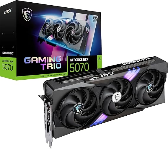 MSI RTX 5070 12G Gaming Trio OC Graphics Card (12GB GDDR7, 192-bit, Extreme Performance: 2625 MHz, DisplayPort x3 2.1a, HDMI 2.1b, NVIDIA Blackwell Architecture)