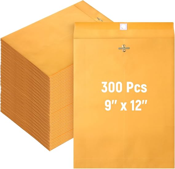 300 Pcs Manilla Envelopes Bulk Brown, 9 x 12 Inch
