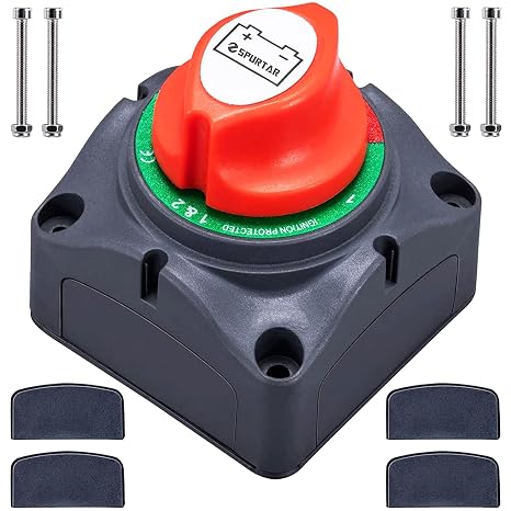 Spurtar Car Battery Disconnect Switch 12V 24V 48V 1-2-Both-Off | 200A Battery Kill Switch Power Cut Off Shut Off Waterproof Isolator for Marine Boat Car ATV RV Vehicle