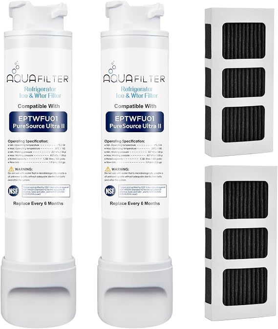 EP-TWFU01 Refrigerator Water Filter Replacement compatible for Frigidaire EP-TWFU01, EWF02, Pure Source Ultra II, Puresource Ultra 2, SCWFTCTO & PureAir Ultra II PAULTRA2 Air Filter Combo(2+2 Combo)
