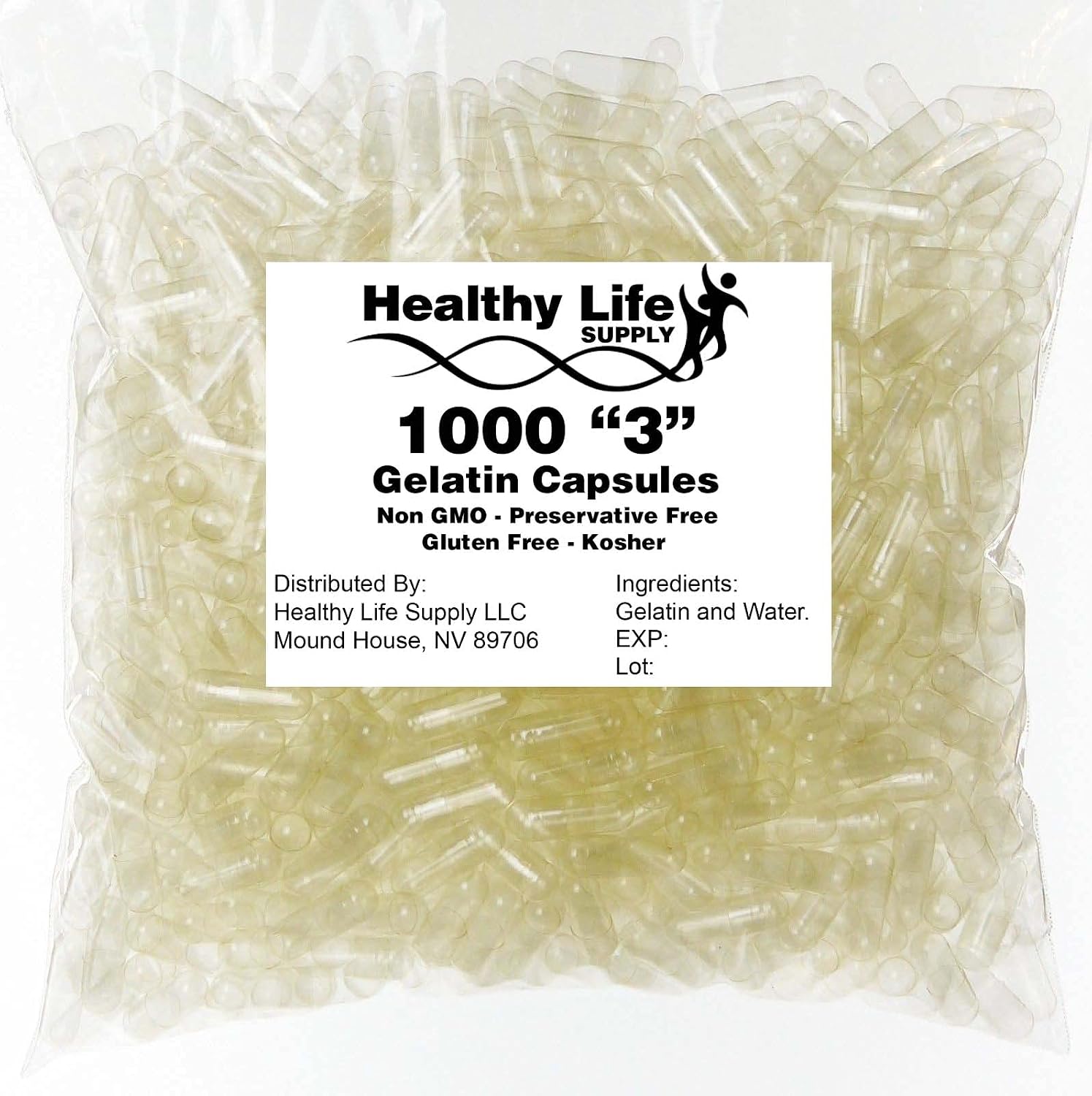 Empty Gelatin Capsules - 1000 Size3 Bulk Wholesale