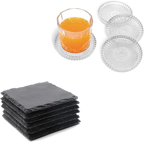 Black Slate Coasters & Clear Glass Coasters