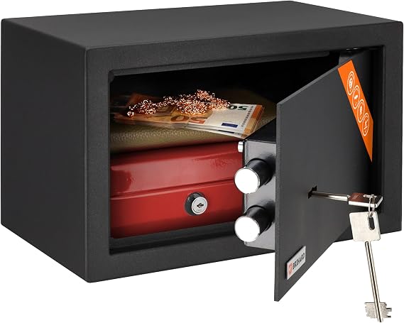 Home Key Lock Safe 20x31x20cm, Small Security Box with Keys 11L, Jewellery & Money Safe with Key Lock Only, Mini Lockable Safes for Home