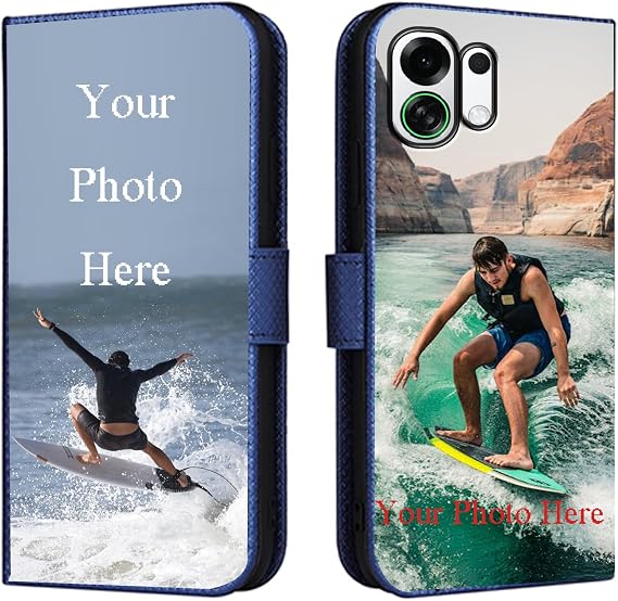 Personalised Phone Case for Oppo K13 Turbo Pro,PU Leather Flip Cover,with Card Slots,Holder Cases,Design Your Own Photo Image,Text Personalised Case - Blue-LN4