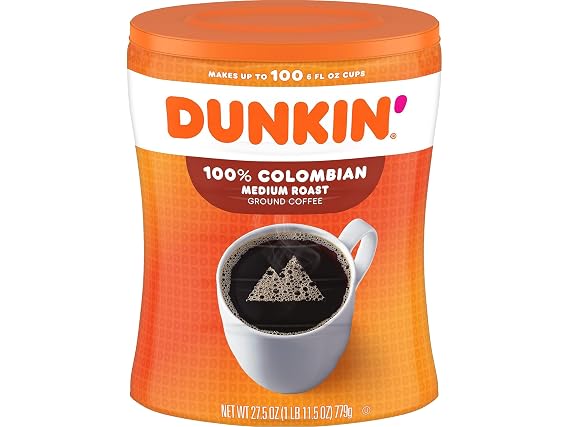 Dunkin' Donuts 8133401292 Colombian Ground Coffee, Medium Roast, 27.05 oz.