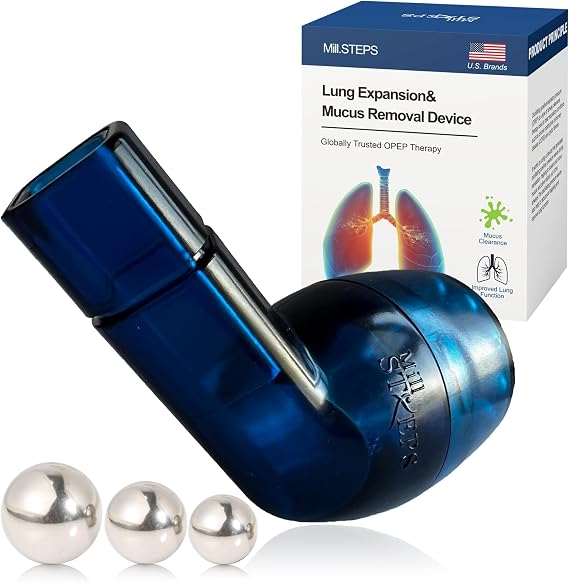 MILLSTEPS Breathing Exercise Device for Lungs,Flutter Valve,Expiratory Breathing Exerciser - Clear Mucus from Airways Naturally & Build Stronger Lungs (Blue)