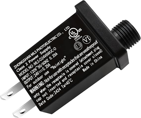 24V 6W Class 2 Power Supply LED Transformer Replacement IP44 Low Voltage Adapter for Christmas Tree String Light, Fairy Light, Net Light