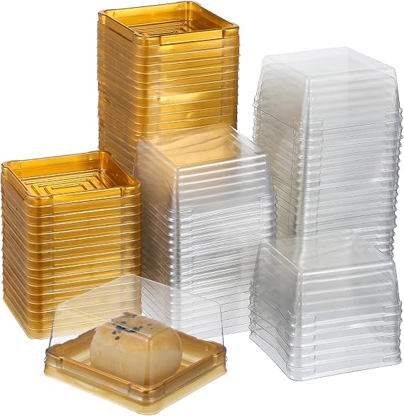 BESPORTBLE Moon Cake Box Mini Cupcake Containers with Clear Lid 3.03 X 3.03 X 1.65 in Reusable Dessert Packing Box for Mooncakes Muffins Party Favor Packaging