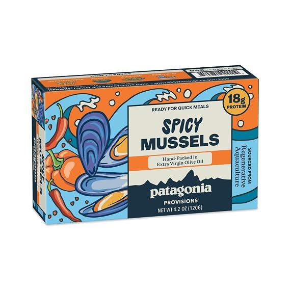Patagonia Provisions - Spicy Mussels in Extra Virgin Olive Oil | Responsibly sourced | 18g Protein & Gluten Free