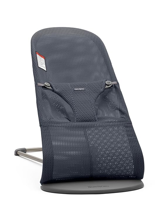 BabyBjorn Bouncer Bliss, Anthracite, Mesh | 2-in-1 Adjustable Baby Bouncer Seat and Toddler Chair, Newborn to Toddler (8-29 lbs), 4 positions, Lightweight & Portable