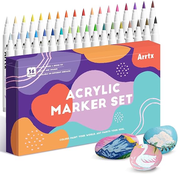 Arrtx 36 Colors Acrylic Paint Pens for Rock Painting, Art Supplies, Fabric Paint, Waterproof Paint DIY