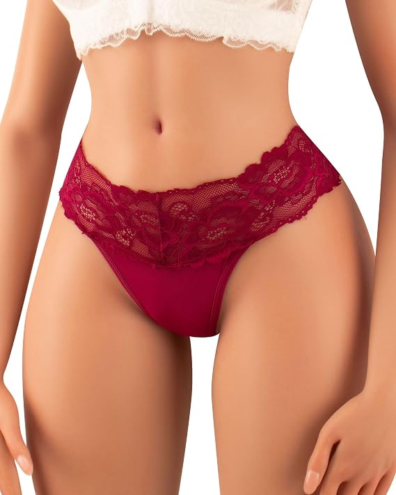 Banamic Lace Underwear for Women Thongs Low Waist Panties Seamless Hipster