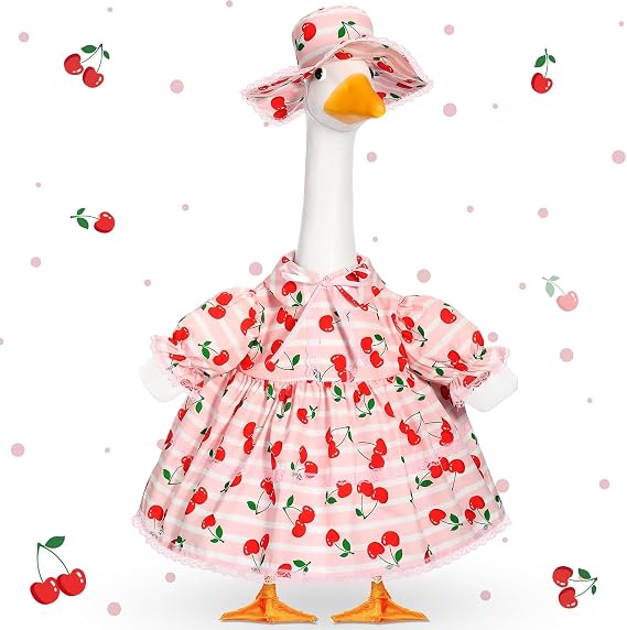 Fall Porch Goose Outfit for Lawn Decor | 23"/17" Lawn Goose Costume Dress, Plastic, Cement Statues, Strawberry, Sunflower, Fall, Halloween, Garden, Patio, Yard Decor