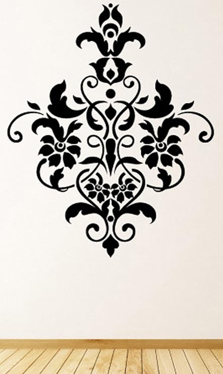 Floral Damask Wall Decals Stickers ID016, Black, 15 Inches