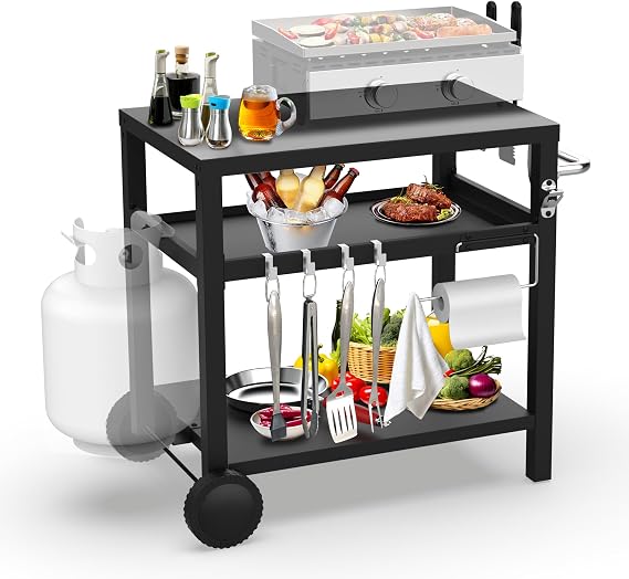 Outdoor Grill Cart for Blackstone Griddle, Pizza Oven Table for Ninja