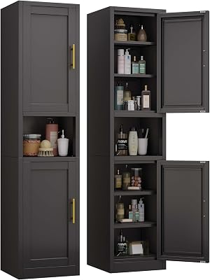 67 Tall Narrow Storage Cabinet Metal Bathroom Cabinet with 4 Adjustable Shelves, Freestanding Pantry Cupboard for Kitchen, Dining Room, Living Room Bathroom and Home Office Black