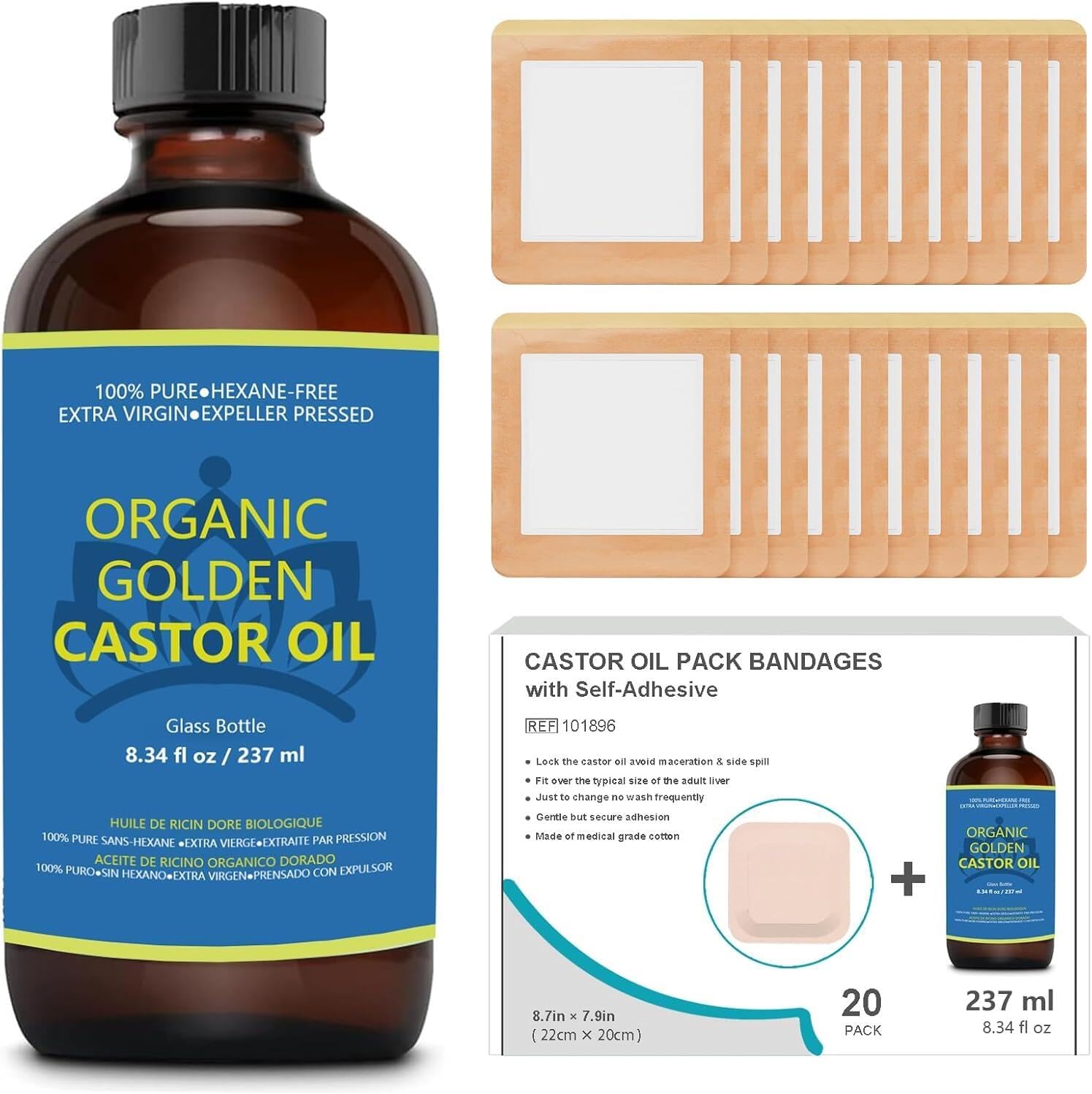 castor oil packs castor oil pack wrap self-adhesive castor oil pack made of organic cotton castor oil  20 pieces skin color