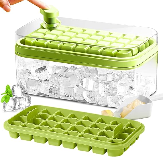 Ice Cube Tray with Lid and Bin, 2 Pack, 64 Pcs Cubes Ice Trays for Freezer