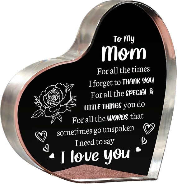 Gifts for Mom, I Love You Mom Acrylic Plaque - Birthday Gifts for Moms from Daughter Son, Christmas Keepsake Idea for Mother
