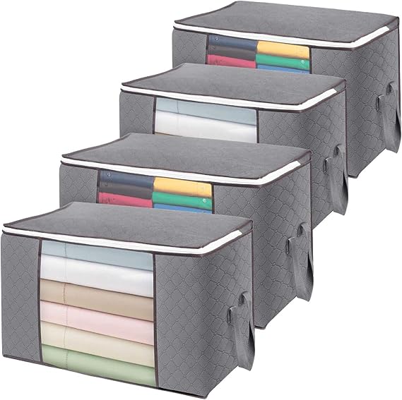 Chinatown Large Capacity Clothes Storage Bag,Organizer with Zips,Large Clear Window & Portable Handles, Mold-proof and moisture-proof closet storage box for bedspreads and blankets(4 Packs)