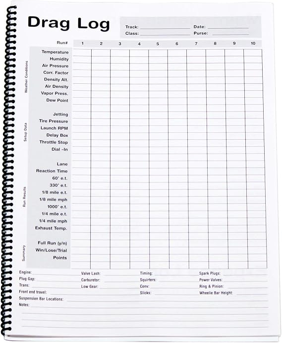 3035 Drag Race Log Book