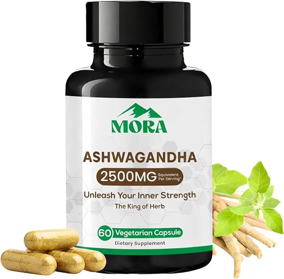 MORA Ashwagandha Capsules Extra Strength 500mg - Stress Relief & Mood Support Supplement for Women & Men, Vegan Pills for Calm, Focus & Sleep, 60 Capsules