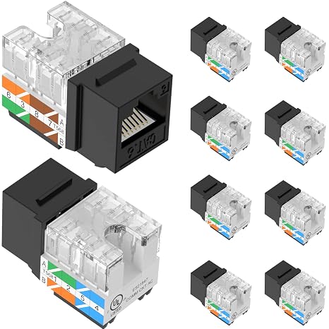 VCELINK UL-Listed Cat6 RJ45 Keystone Jack 10-Pack, Slim Profile, Black