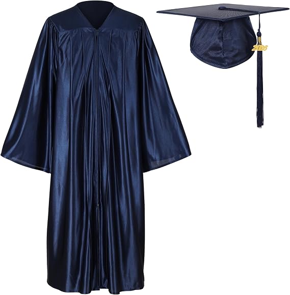 Unisex Shiny Graduation Gown and Cap Set with Tassel for Middle High School Bachelor