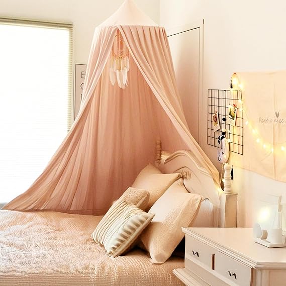 Large Bed Canopy for Kids – Round Dome Mosquito Net, Girls Princess Play Tent, Nursery Room Decoration for Baby, Cozy & Soft Bed Canopy for Children, Ideal for Kids’ Bed or Crib,Pink