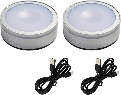 LED Crystal Display Light Base - 6-Color Touch Control for Home Decor, Weddings & Festive Gifts 2.68in Silver ABS, 7oz Set of 2