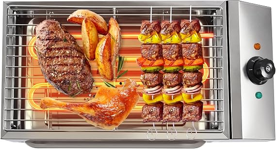 Electric Smokeless Indoor Grill, 1800W Fast Heat Up BBQ Grill, Nonstick Cooking Surface, 122 to 334 F Adjustable Temperature, Dishwasher Safe Removable Water Tray-Easy to Clean, Silver