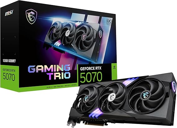 msi RTX 5070 12G Gaming Trio OC Graphics Card (12GB GDDR7, 192-bit, Extreme Performance: 2625 MHz, DisplayPort x3 2.1a, HDMI 2.1b, NVIDIA Blackwell Architecture)