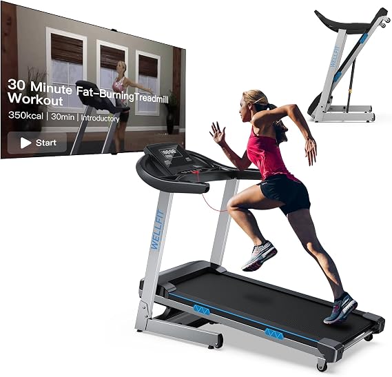 WELLFIT Home Treadmill 400+LB Capacity, 4.0HP Heavy Duty Treadmill Foldable