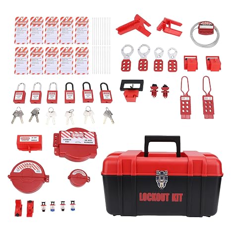 Lockout Tagout Kit Electrical Loto, Safety Padlocks Set with Tags, Tool Box, Plug Lockout, Multi Pole Clamp On Circuit Breaker Group Lockouts Hasps for Industry
