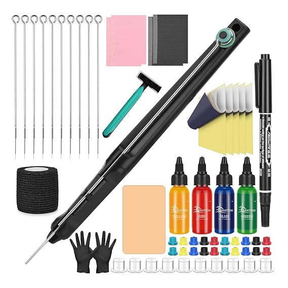 Hand Poke Pen Tattoo Kit Stick DIY Tattoo Tool Kits Tattoo Practice Kit for Beginners Complete Tattoo Kit Ink Practice Skin Needles Tattoo Supply (Style 2)