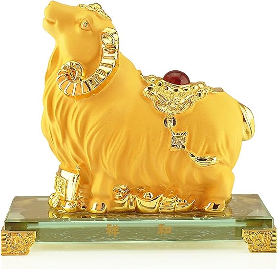 Large Size Chinese Zodiac Golden Goat Resin Collectible Figurines Table Decor Statue