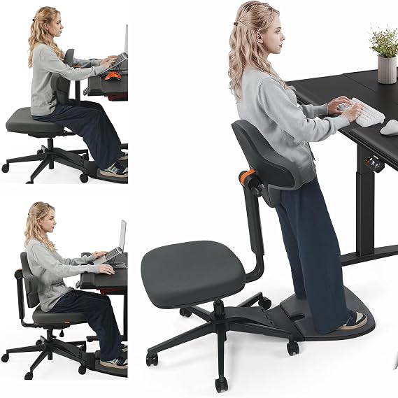 Newtral Standing Desk Chair, 6-in-1 Ergonomic Standing Mate Chair, Adjustable Sit Stand Lean Perch Saddle Stool with Flip Backrest, Dynamic Posture Support & Built-in Anti-Fatigue Design, MT-M-DG