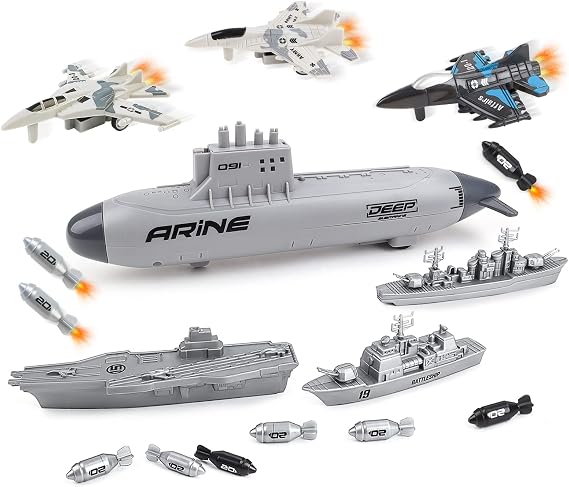 deAO Aircraft Carrier Toy Submarine Toys with Battleship Planes Naval Ship