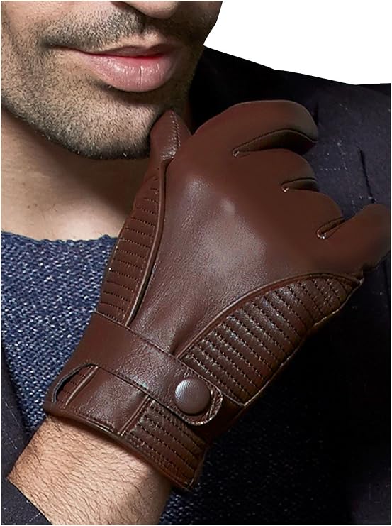 FIORETTO Mens Winter Leather Gloves Chrome-Free Sheepskin Driving Gloves with Cashmere Lining & Touchscreen M16516