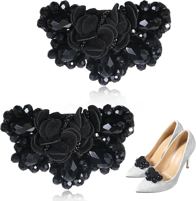 2 Pcs Women Bow Shoe Clips, Detachable High Heels Buckle, Vintage Beading Shoe Embellishment, Shoe Clips for Flats High Heels for Women Bridal Wedding Party Prom Decorations