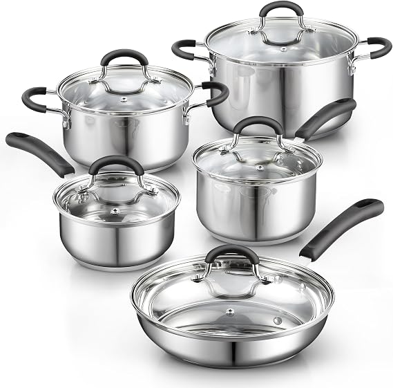 Cook N Home Professional Stainless Steel Cookware Set, 10-Piece