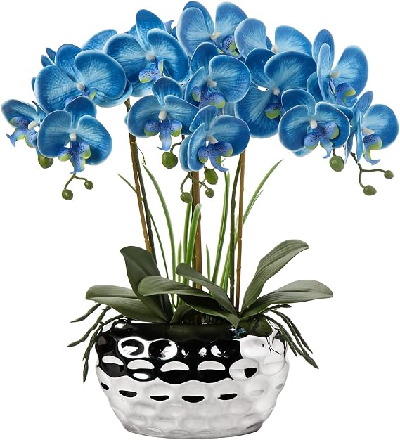 Briful 44 cm Artificial Orchids Phalaenopsis Artificial Flowers Like Real Decorative Orchid Bonsai Artificial Plant Arrangement in Ceramic Pot for Table Living Room Home Decor Decoration