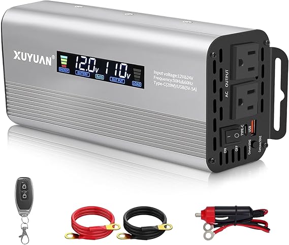 XUYUAN 500W Pure Sine Wave Inverter 12V/24V for RV Camping Truck Emergency