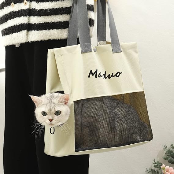 Go Out Cat Bag, Portable Pet Canvas Shoulder Carrying Bag - Pet Gear View 360 Pet Carrier Tote Bag for Cat Dog Rabbit (Beige)