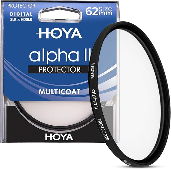 Hoya Alpha II MC Camera Lens Protector, 62mm Filter Ideal for Beginners, Improved Glass, 93.7% Light Transmission, Thinner Frame, 6-Layer Hoya Multi-Coating for Enhanced Protection and Clarity