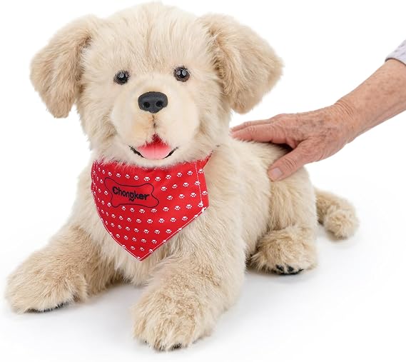 Chongker Dog Stuffed Animal-18 inch Golden Pup, Interactive Companion Pet, Soft-Touch Realistic Robot Dog with Voice Response,Heartbeat& Gurgling,Electronic pet dogs suitable for the elderly and kids