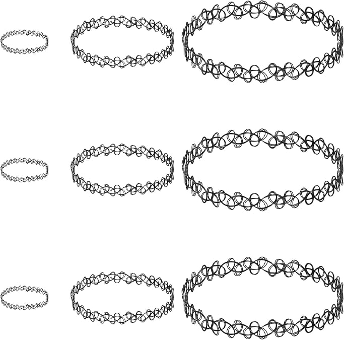 9 Pcs Tattoo Choker Necklace Bracelet Ring Set Tattoo Stretch Collection Gothic Choker Necklaces Y2K Fashion Vintage Elastic Neck Lace Stretchy Tattoos Effect Accessories for Women